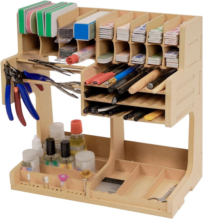 Bucasso Wooden Model Kit Organizer Rack with MDF Material, Paint Rack, Screwdriver/Brush Holder, For Tamiya Paints and Tools, GK1 - Image 1